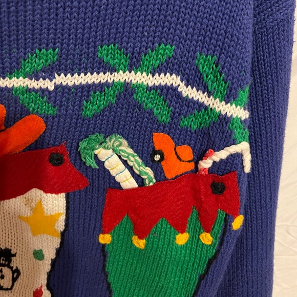 M/L 1980s Vintage knitted Holiday Christmas Stocking Toys Winter sweater - Picture 13 of 14